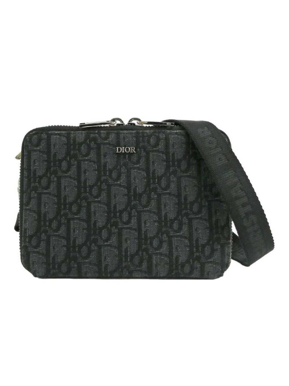 Dior Strap Zip Pouch Jacquard Black Shoulder Bag
